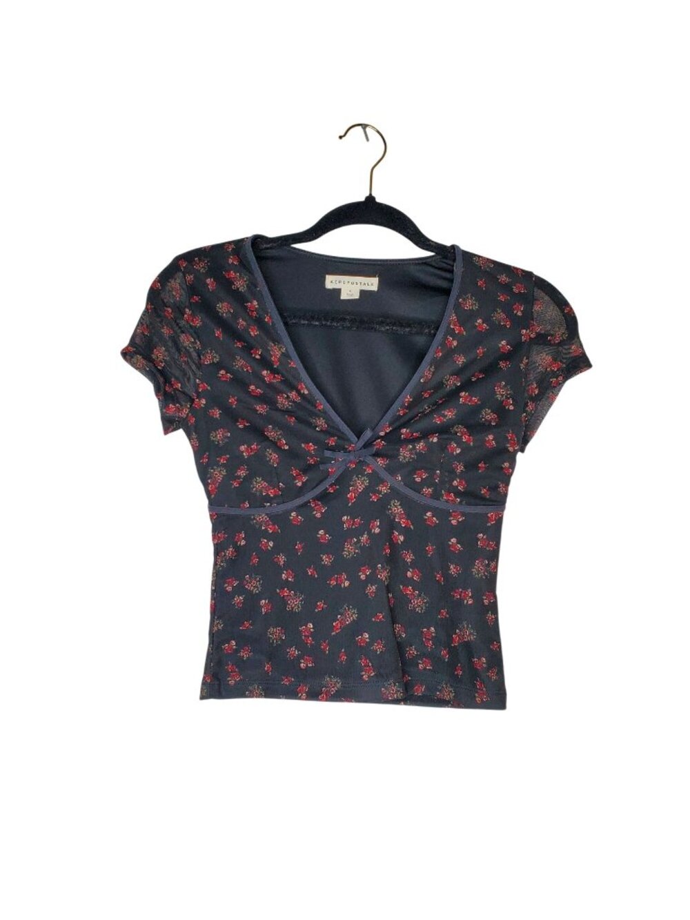 Aeropostale Women's Floral Print Short Sleeve Top Size S Black Red